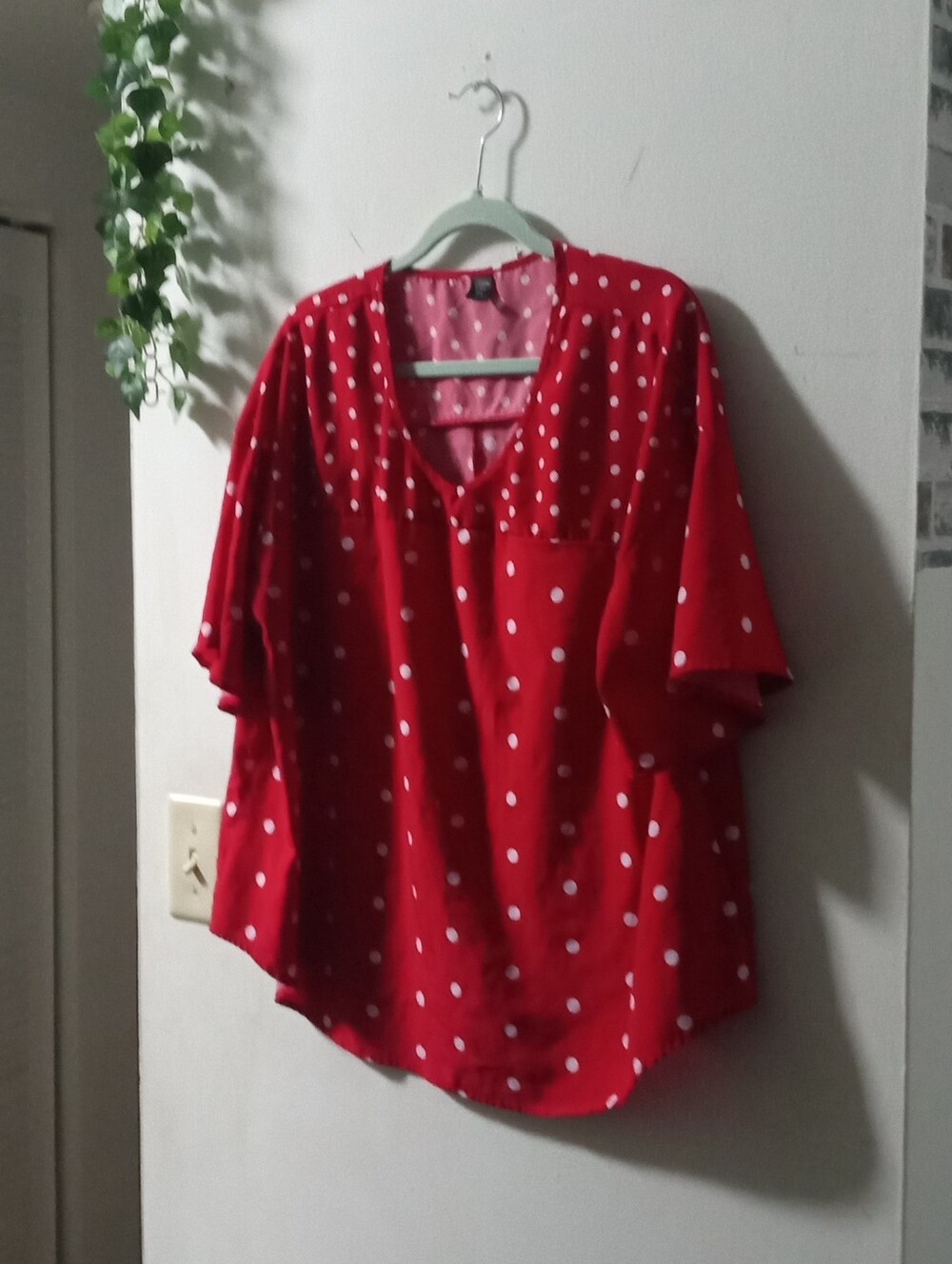 SHEIN Red Polka Dot V-Neck Blouse